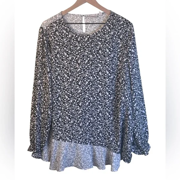 LOGO by Lori Goldstein Floral Long Sleeve Blouse Top Contrasting Panels 2X - Picture 1 of 7